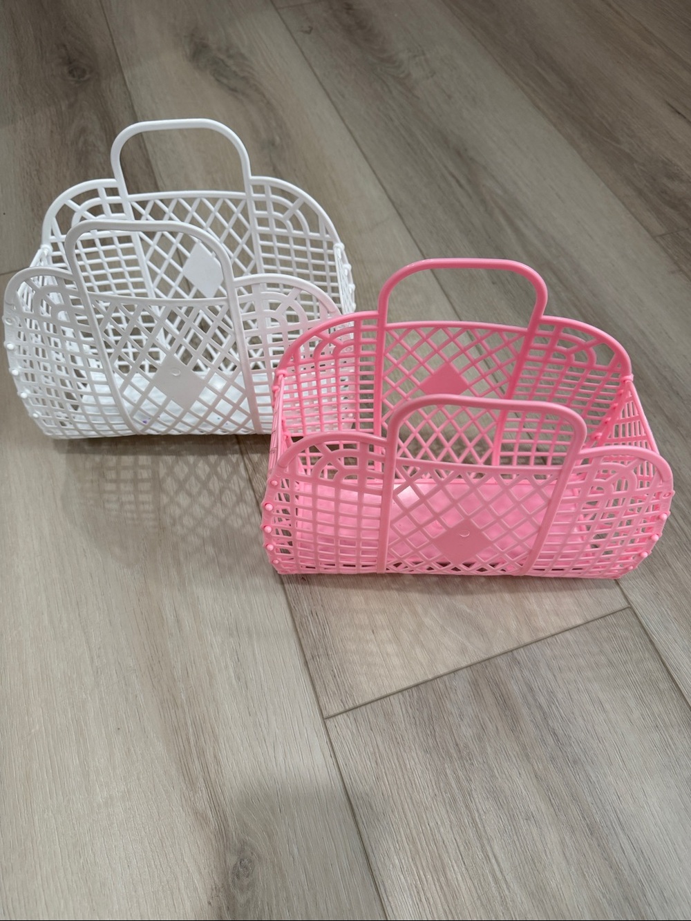 Pink and White Lattice Storage Caddies with Handles